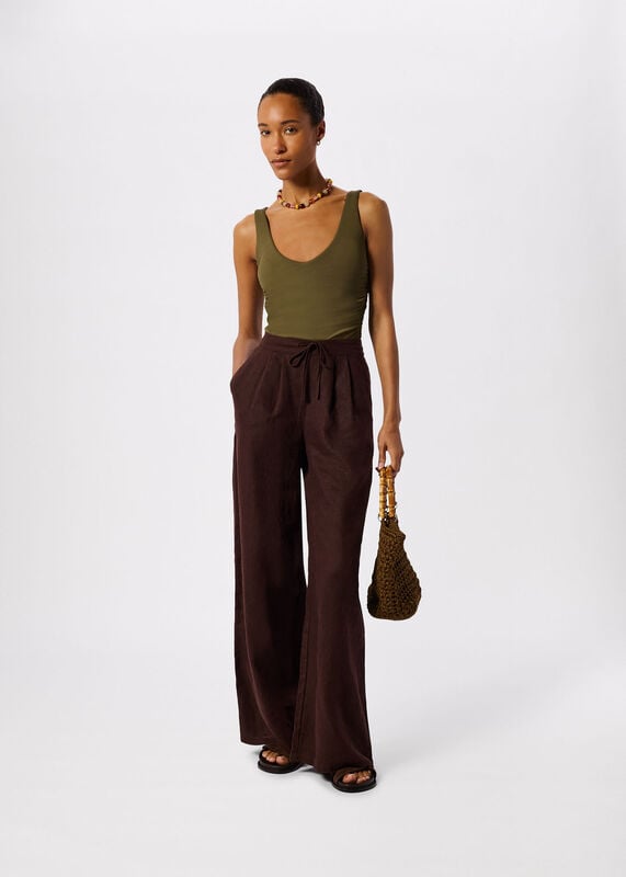 Khaki Textured Side Ruched Swimsuit