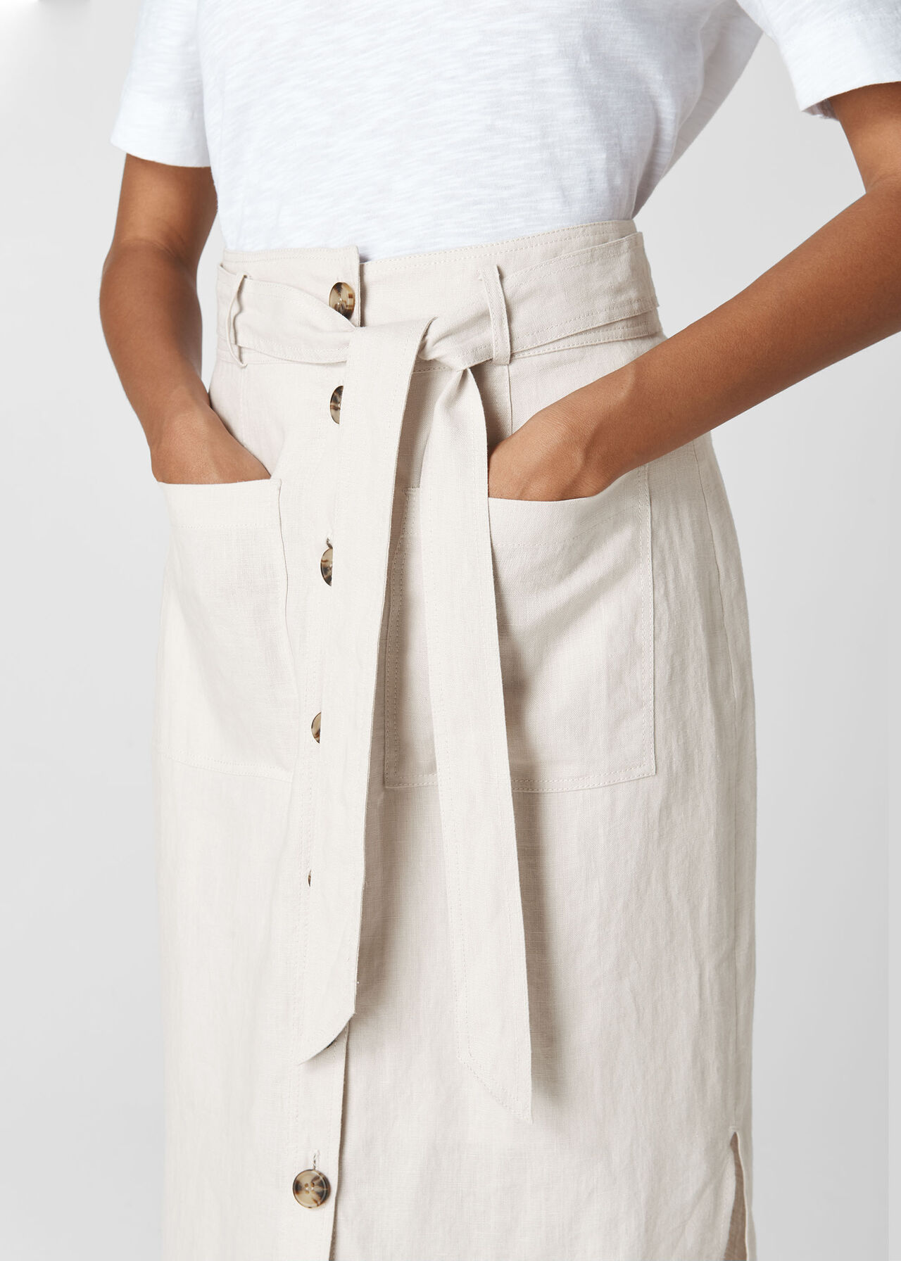 Linen Tie Button Skirt Neutral