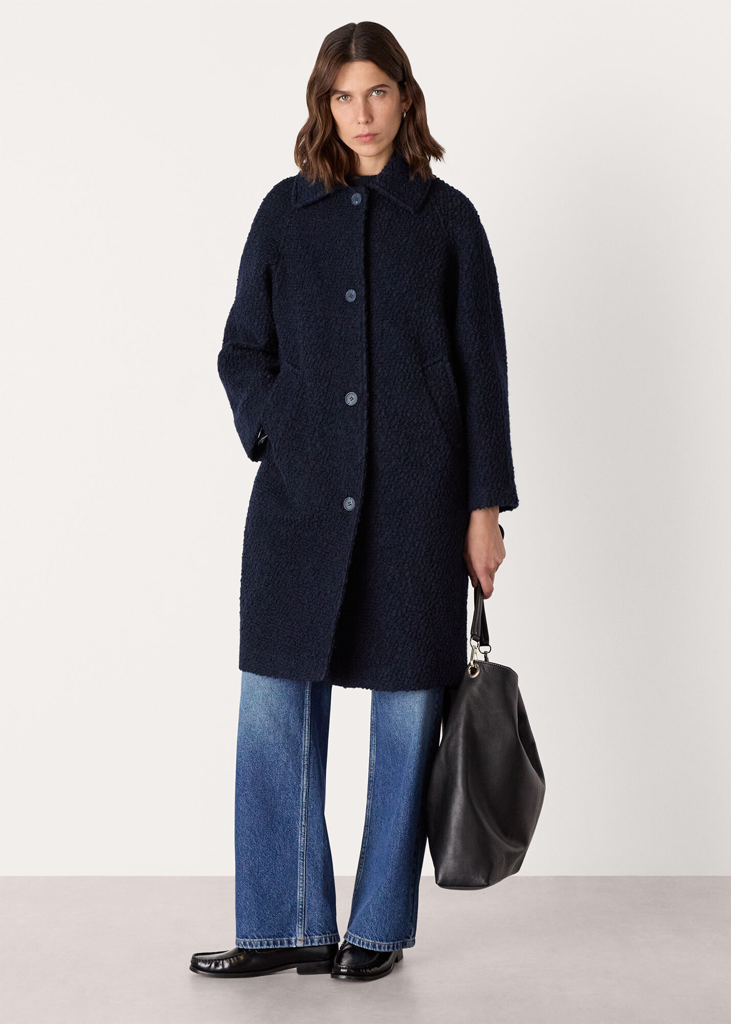 Navy Romy Boucle Coat | WHISTLES | Whistles US |