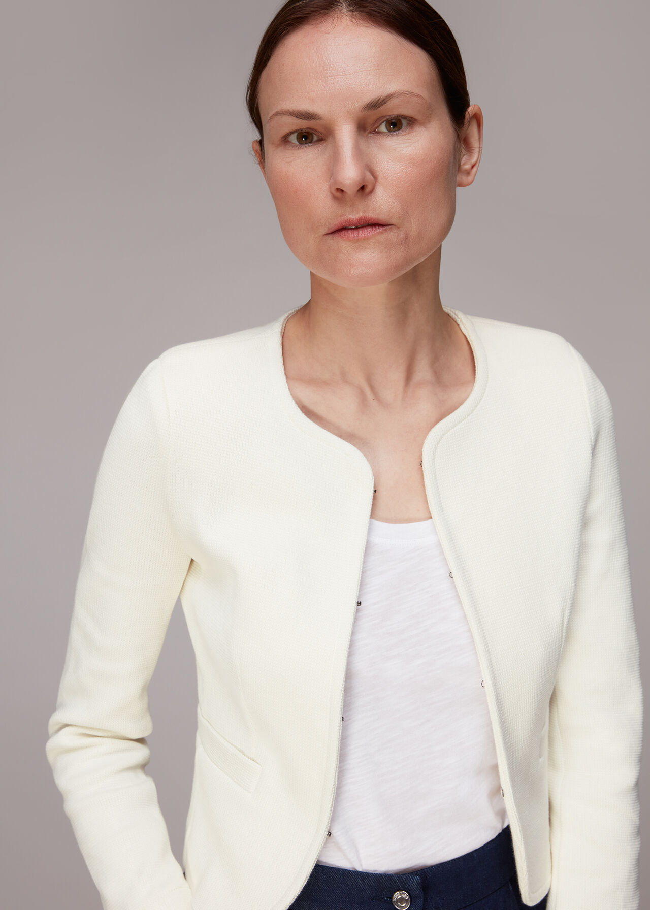 Collarless Jersey Jacket