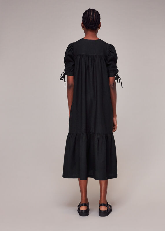 Black Elsie Seersucker Trapeze Dress