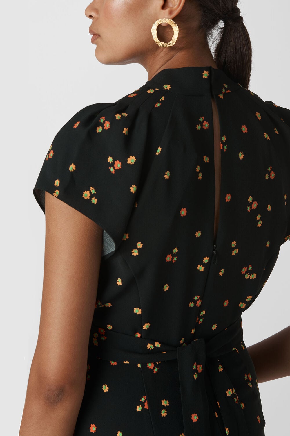 Micro Floral Tie Back Jumpsuit Black/Multi
