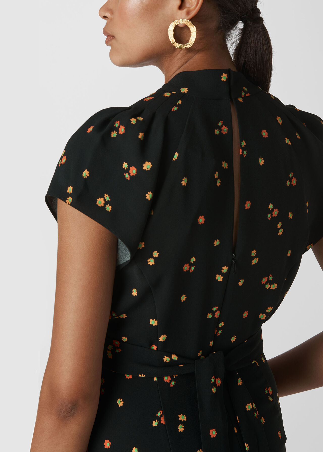 Black/Multi Micro Floral Tie Back Jumpsuit | WHISTLES