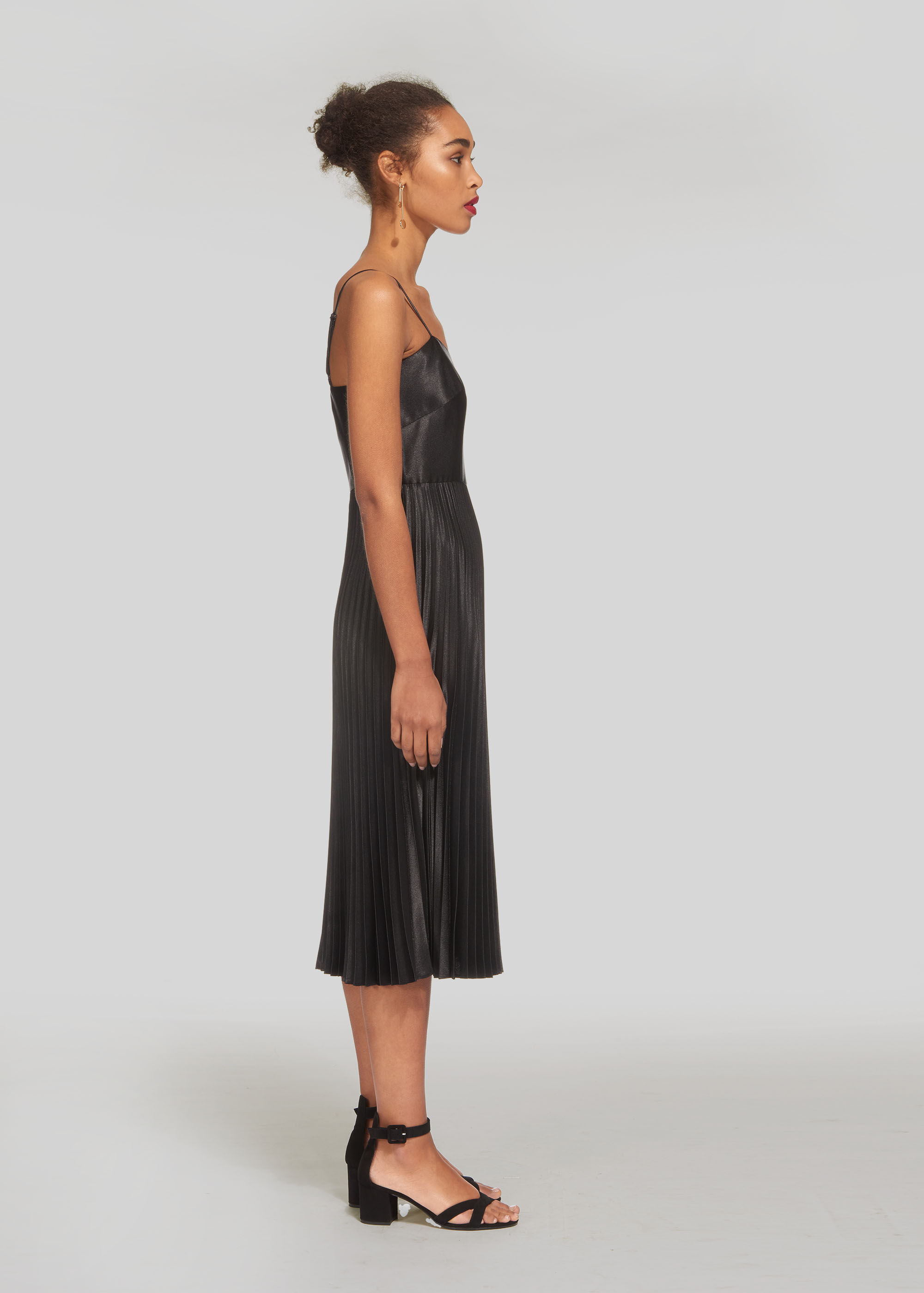 Black Satin Pleated Dress