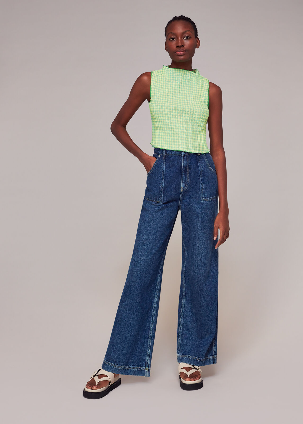 Houndstooth Gingham Plisse Top