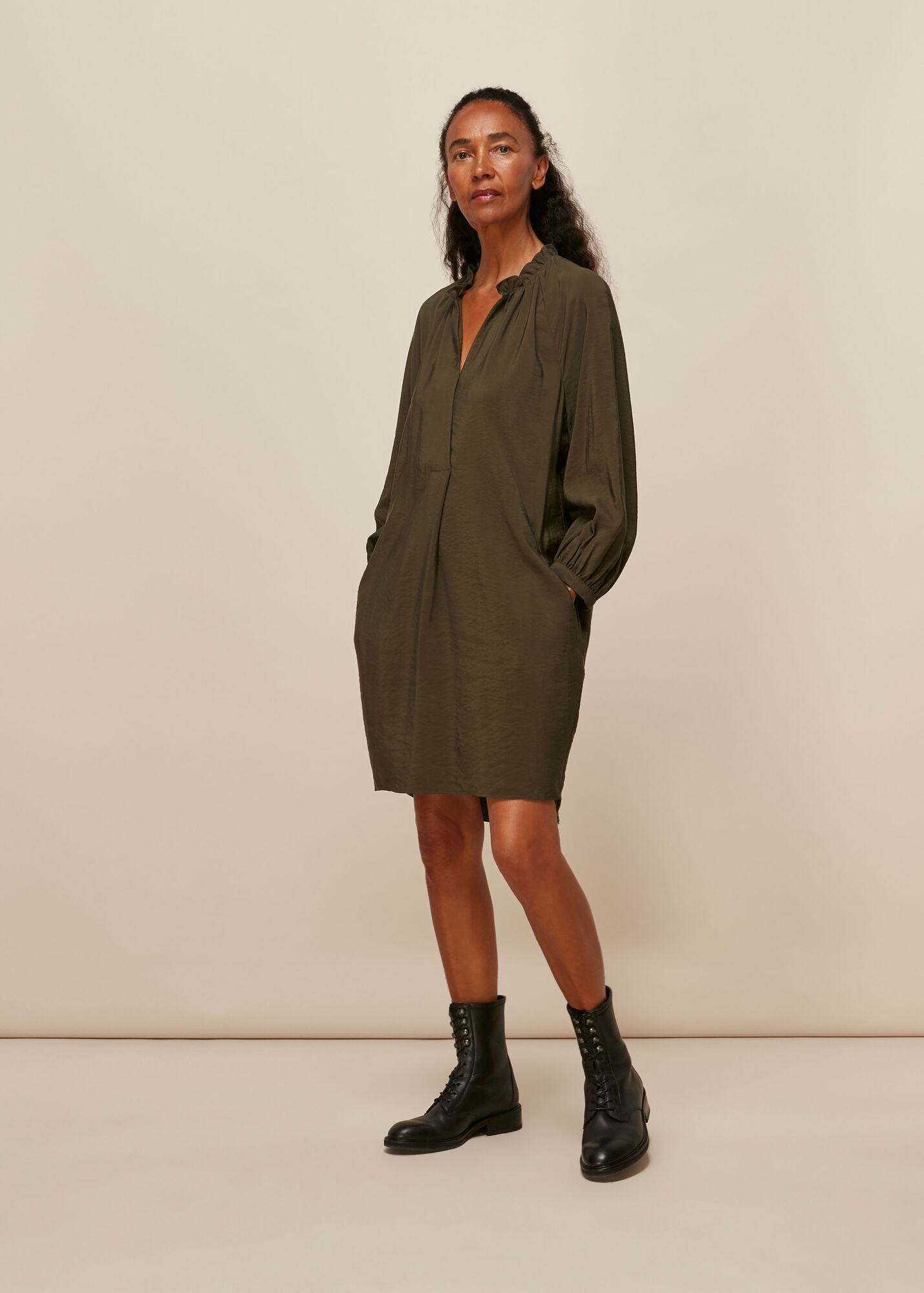 Khaki Enora Dress WHISTLES Whistles UK