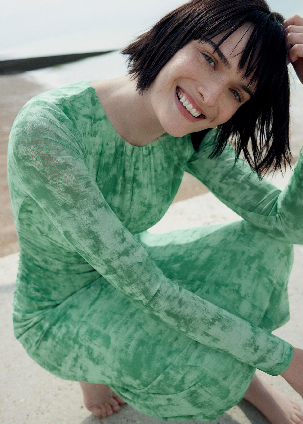 Brushwork Print Mesh Dress