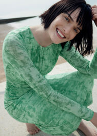 Brushwork Print Mesh Dress