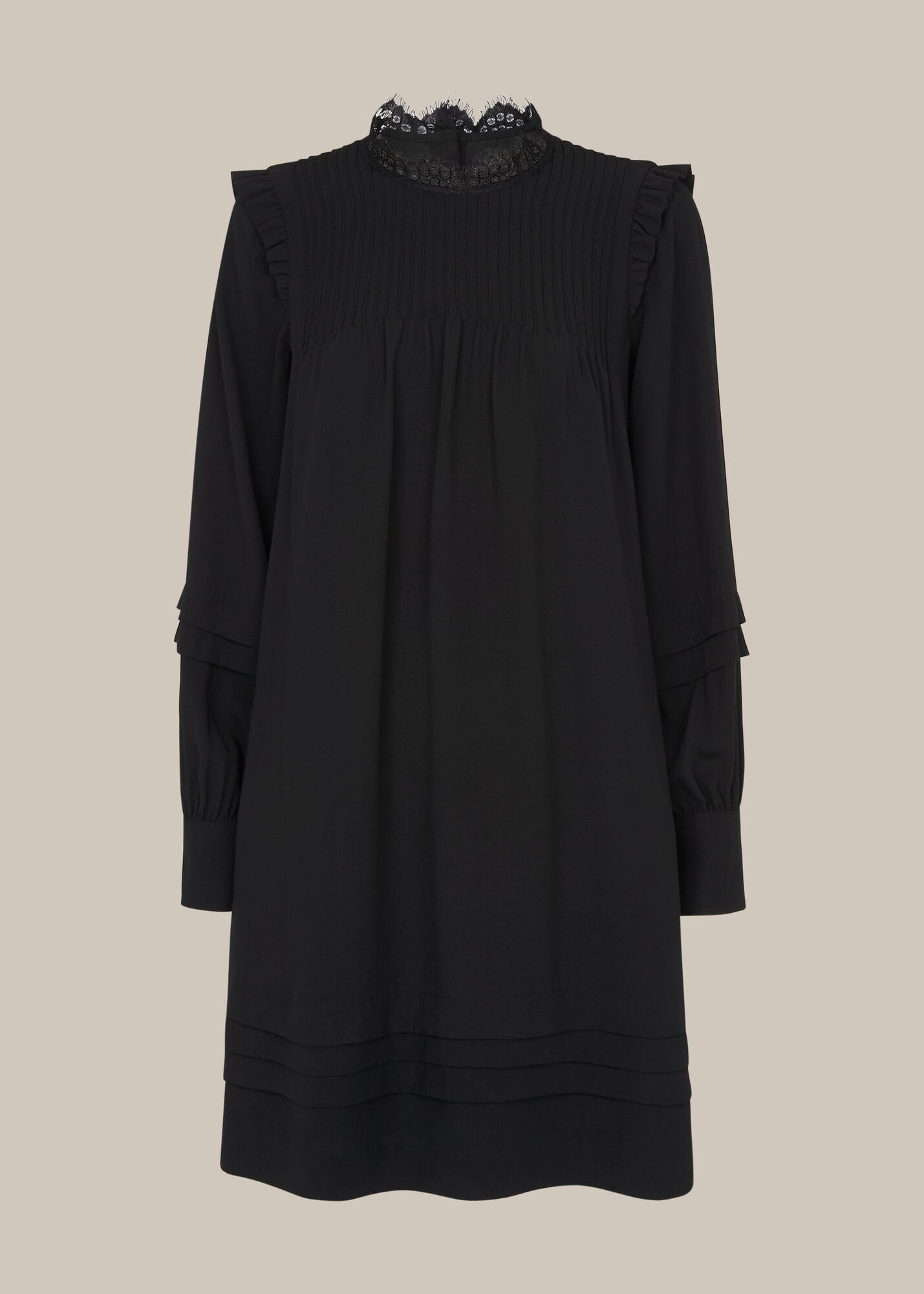 Black Lace Trim Pintuck Dress WHISTLES