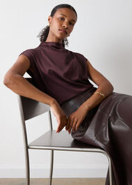 Cowl Neck Satin Sleeveless Top