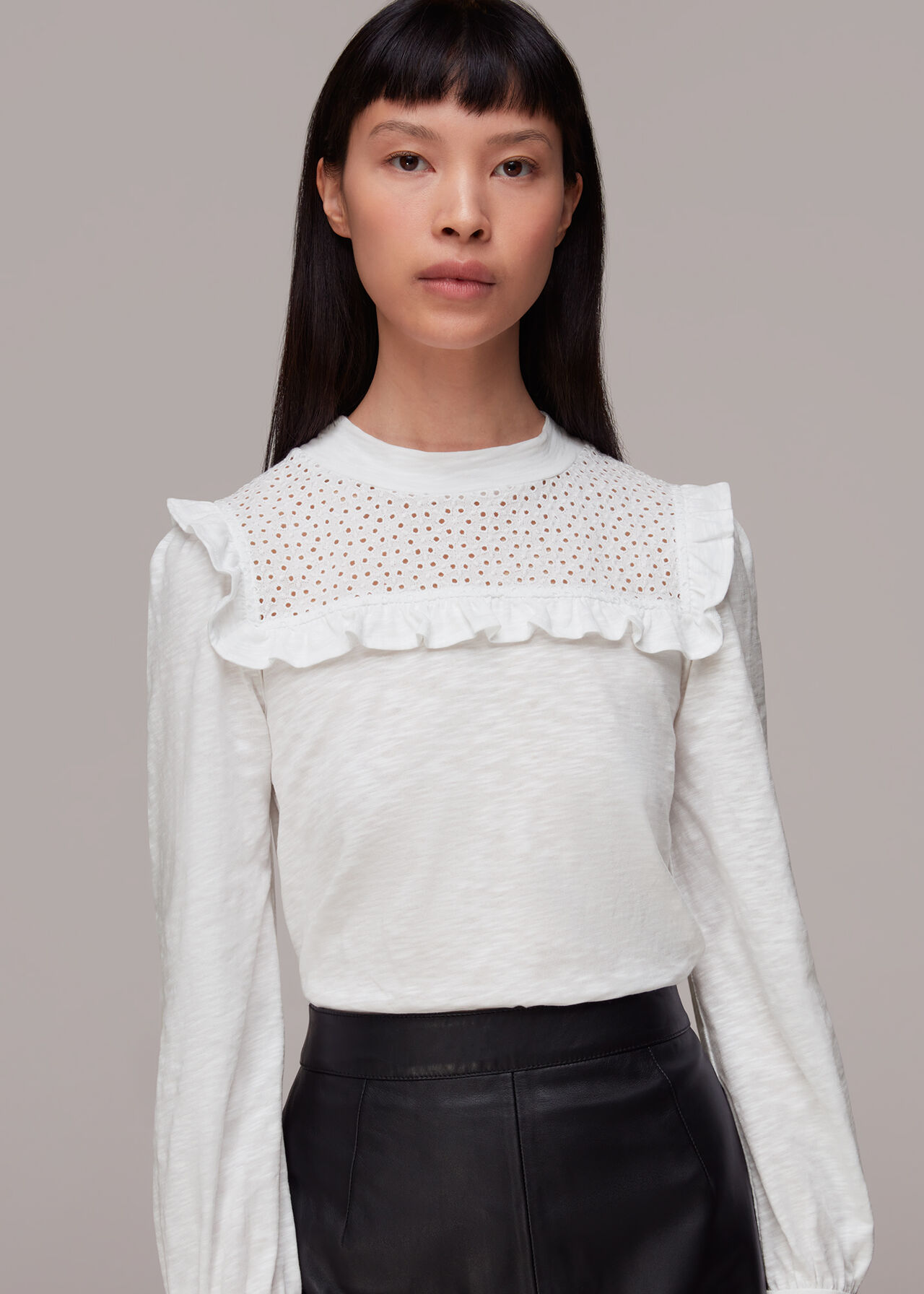 Broderie Yoke Frill Detail Top