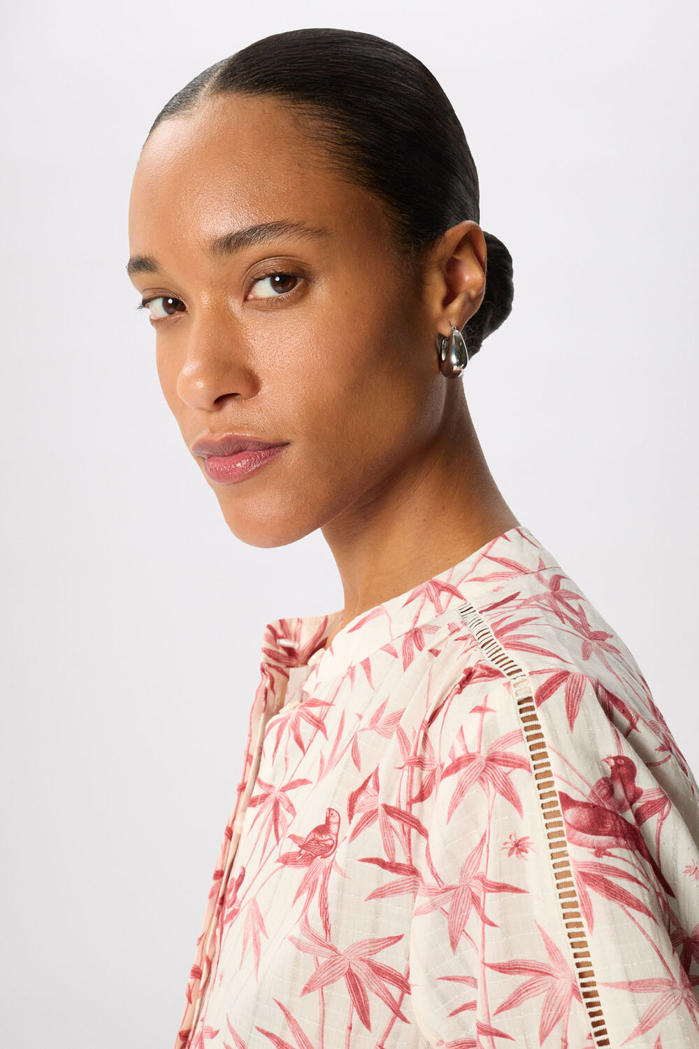 Pink Tropical Bird Textured Shirt