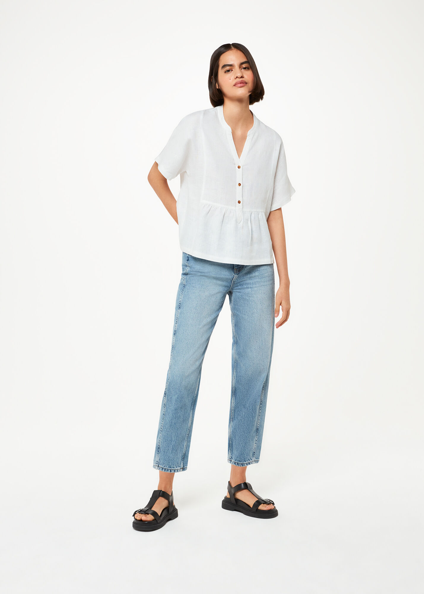 White Hannah Linen Peplum Blouse WHISTLES