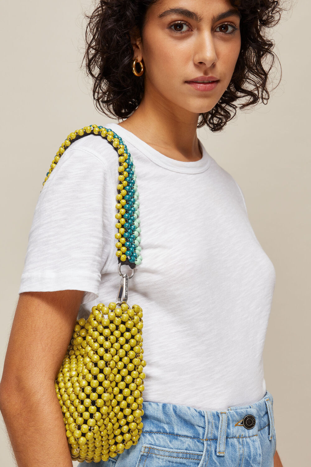 Martha Mini Beaded Bucket Bag Green