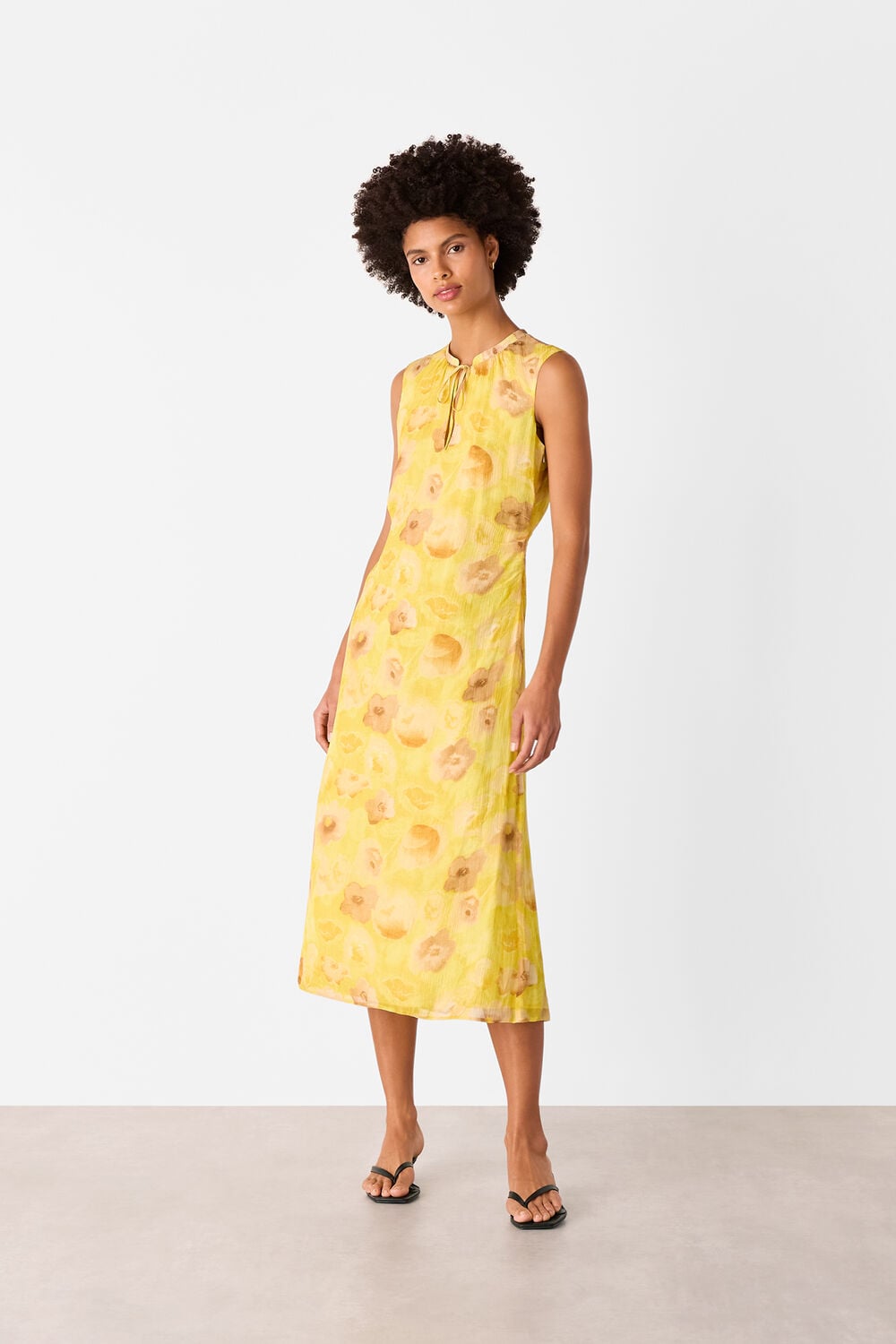 Yellow Sunshine Floral Textured Dress