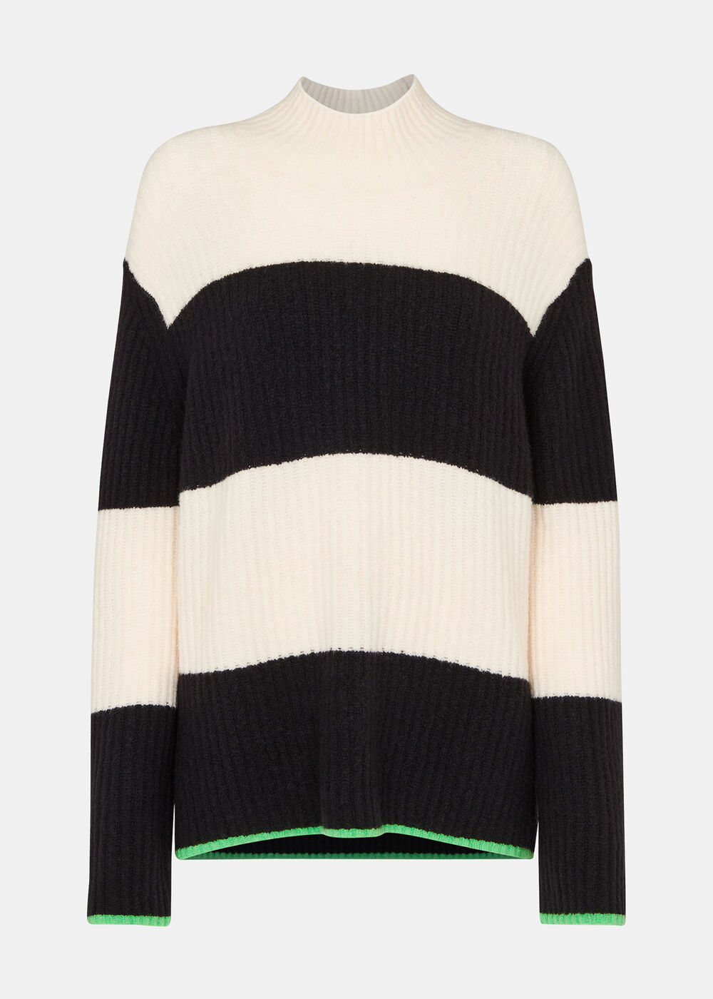 Block Stripe Rib Funnel Neck
