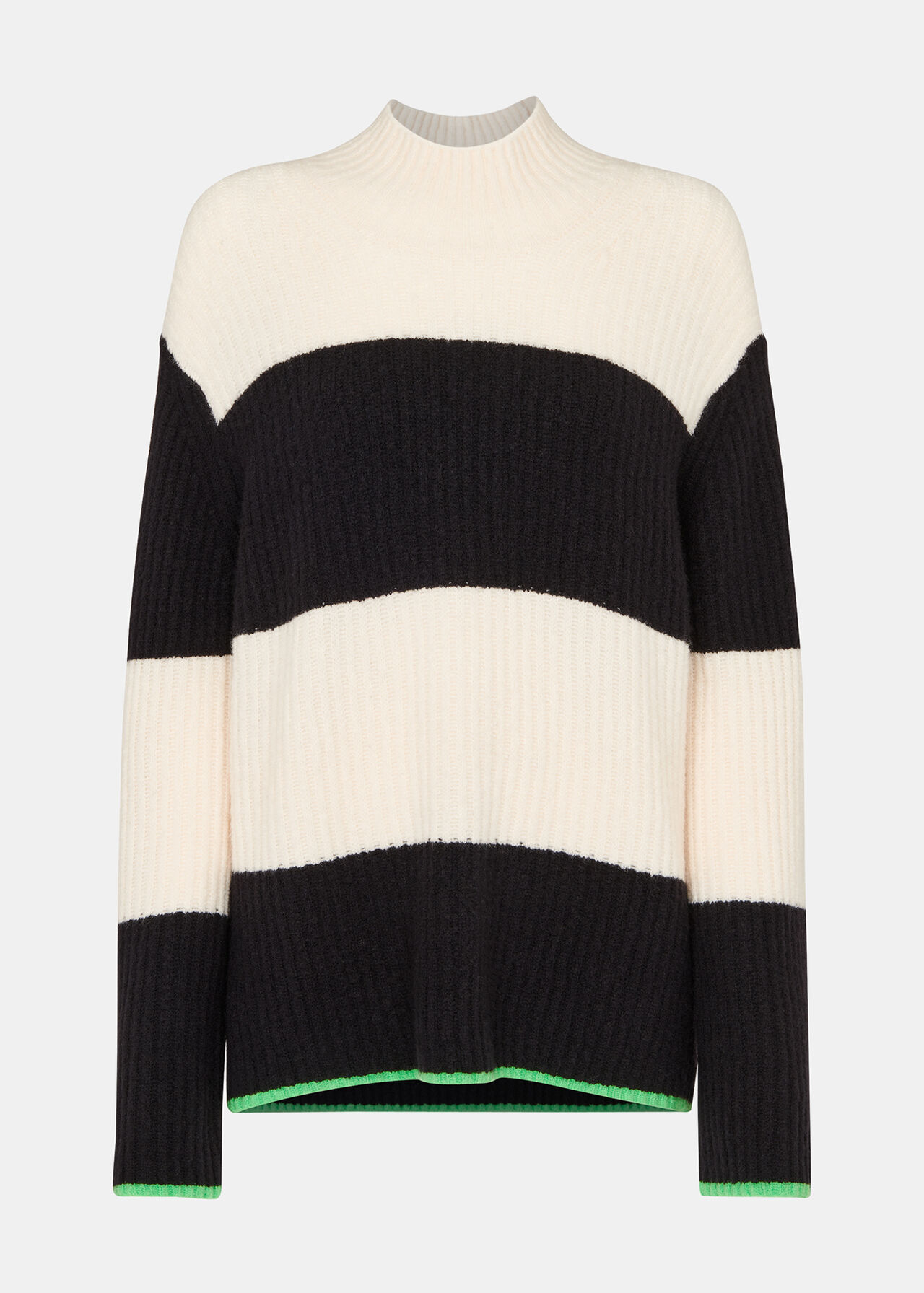 Block Stripe Rib Funnel Neck