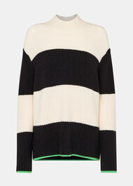 Block Stripe Rib Funnel Neck