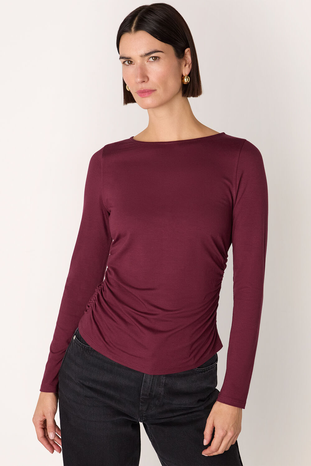 Ruched Side Long Sleeve Top