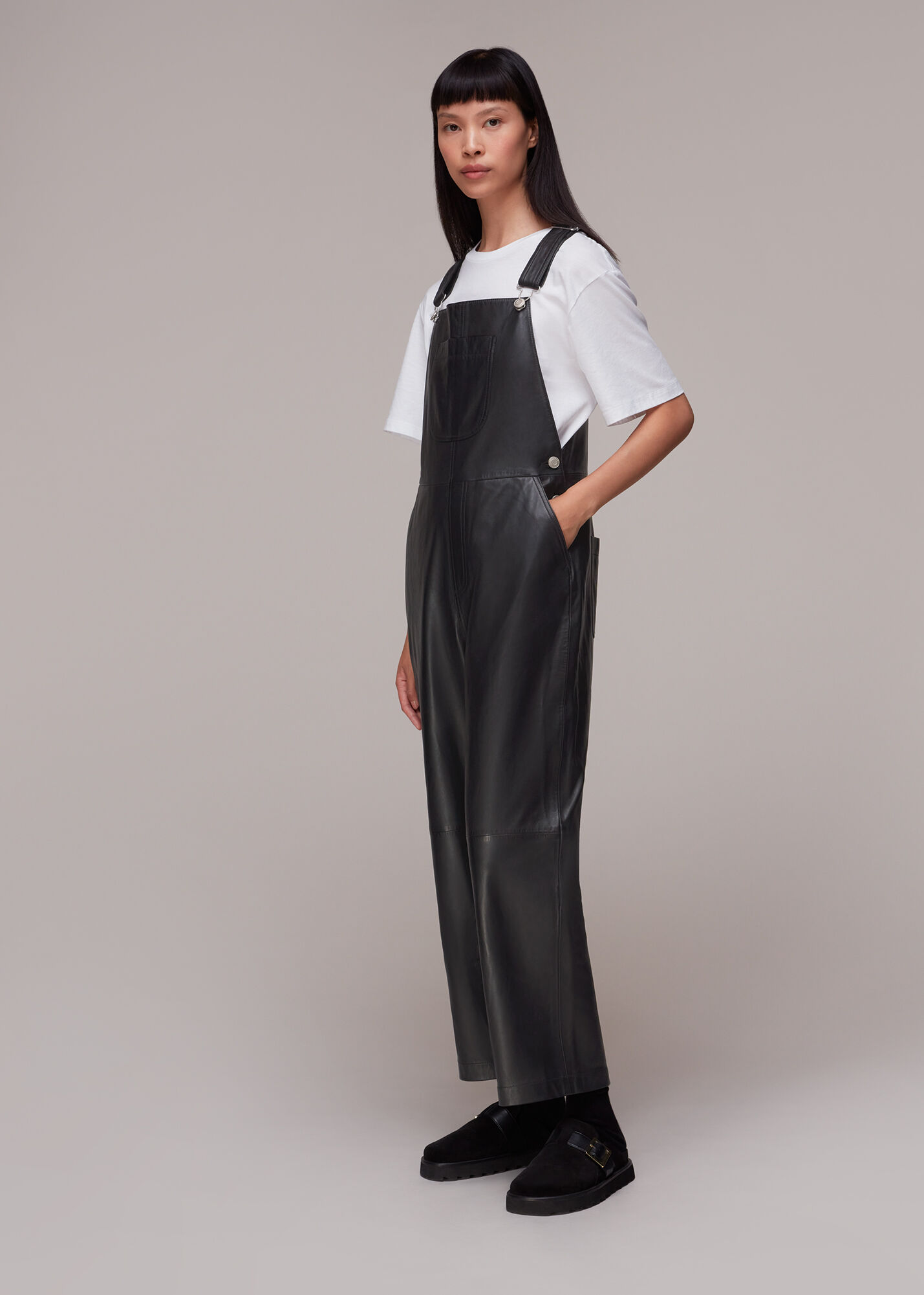 Leather dungarees dress cheap