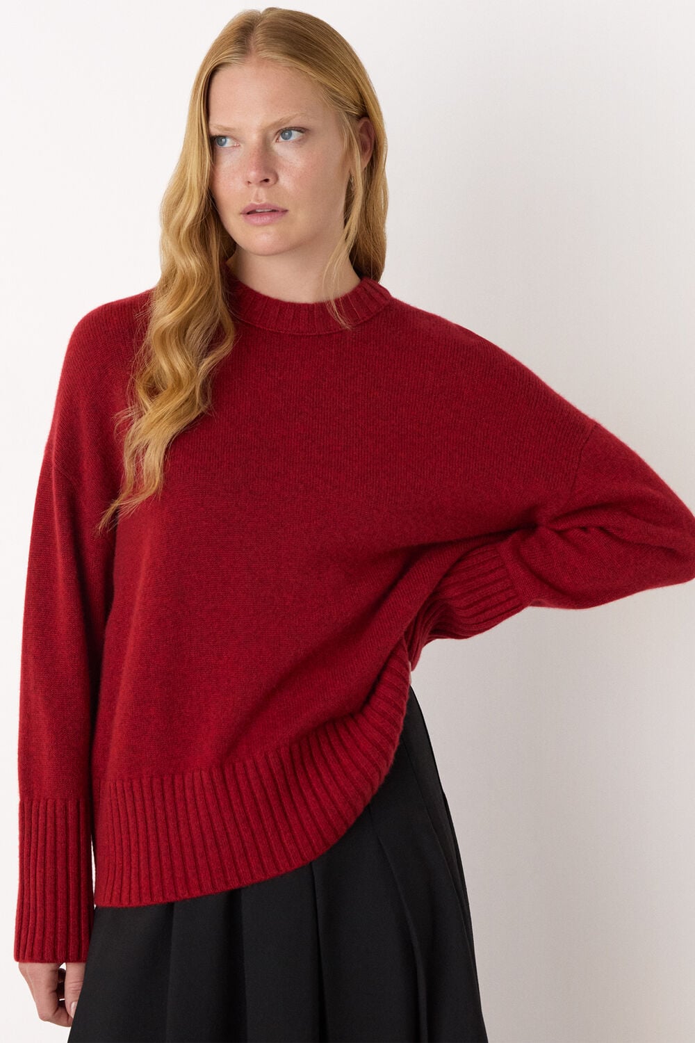 Dark Red Heavy Cashmere Crew Neck Knit