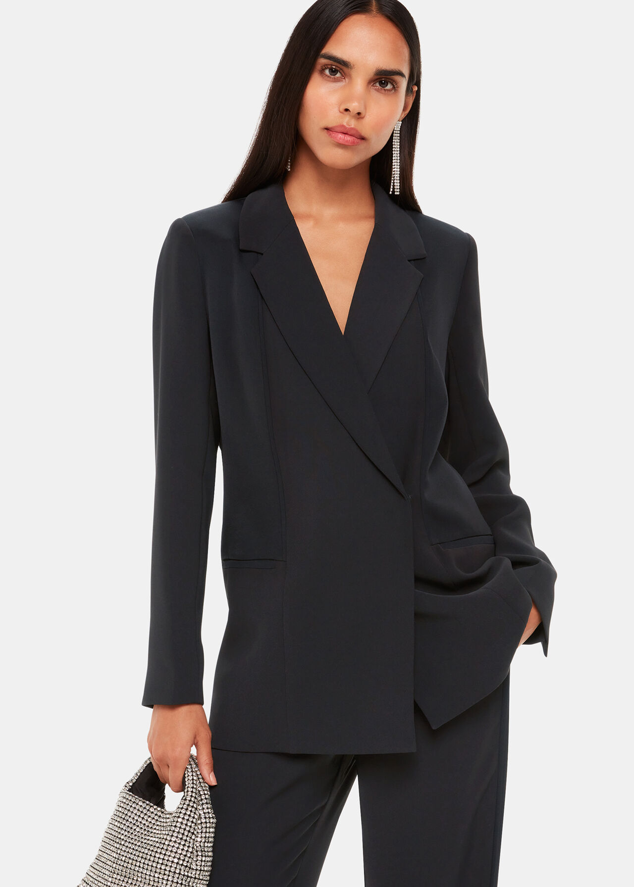 Black Tailored Blazer with Button Front | Whistles | Whistles UK
