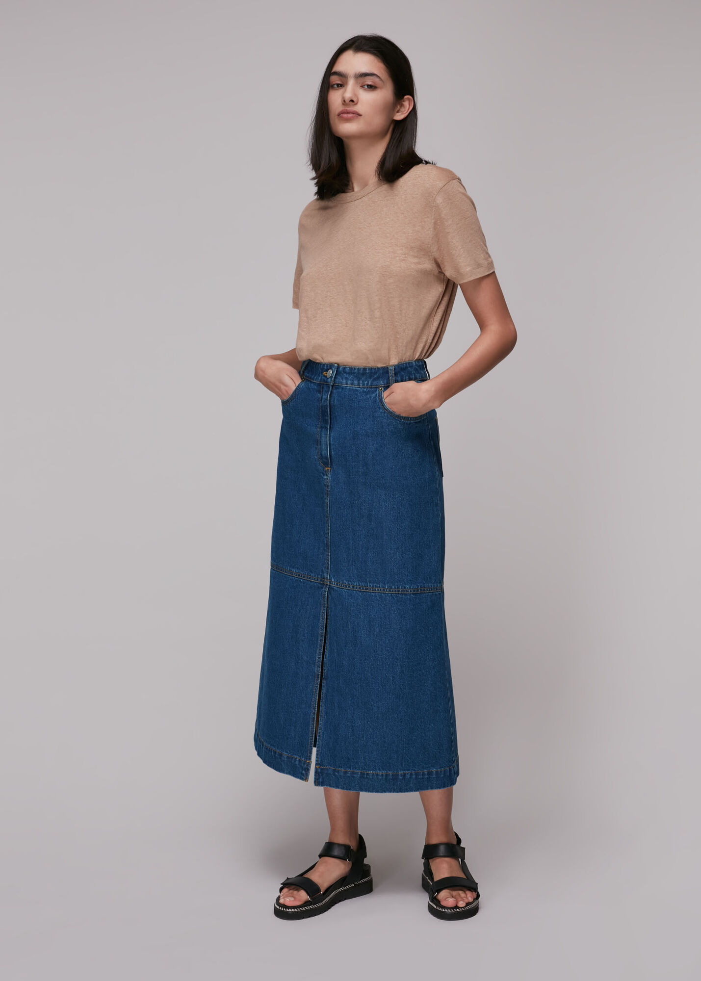 Denim Classic Denim Midi Skirt WHISTLES