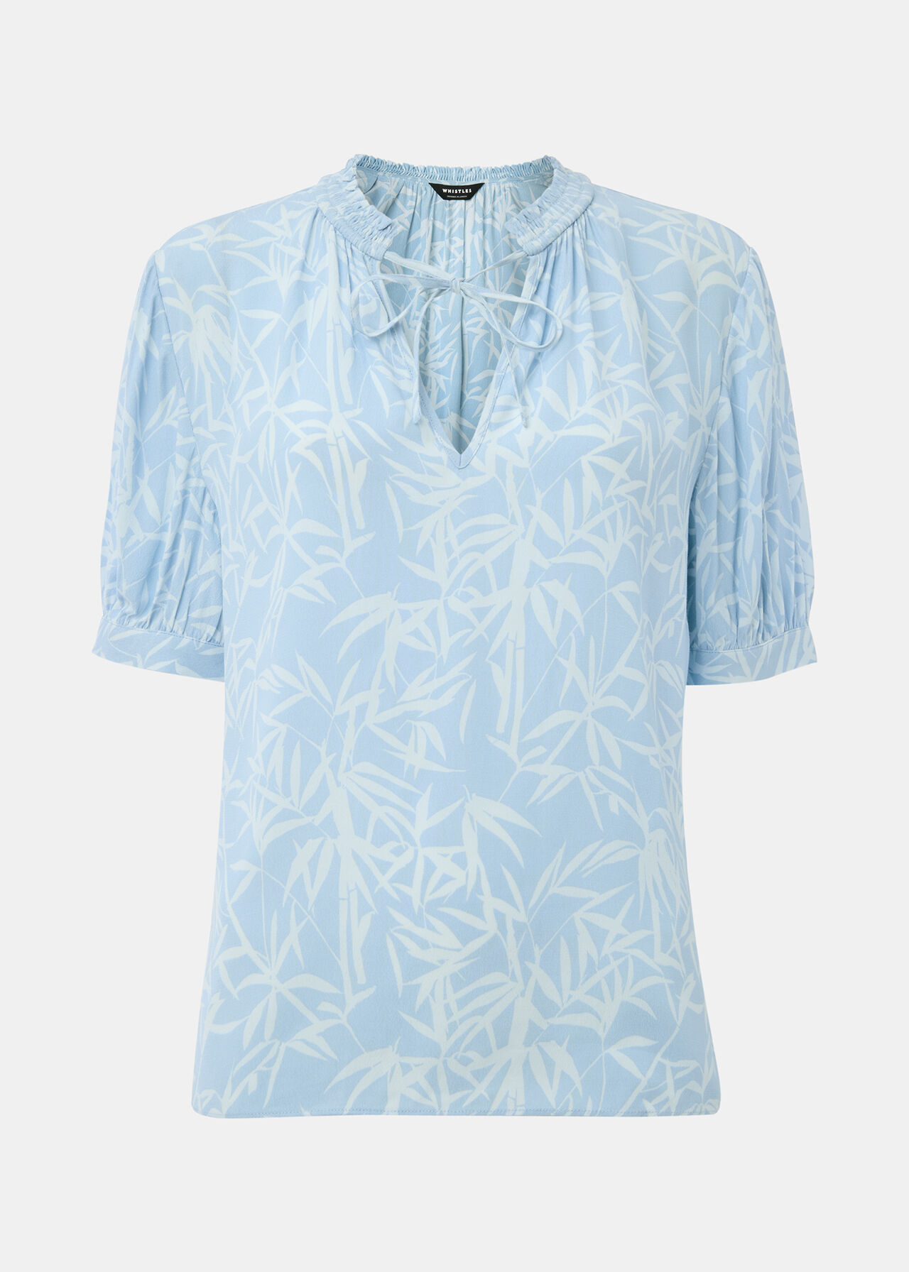Bamboo Leaves Tie Neck Blouse
