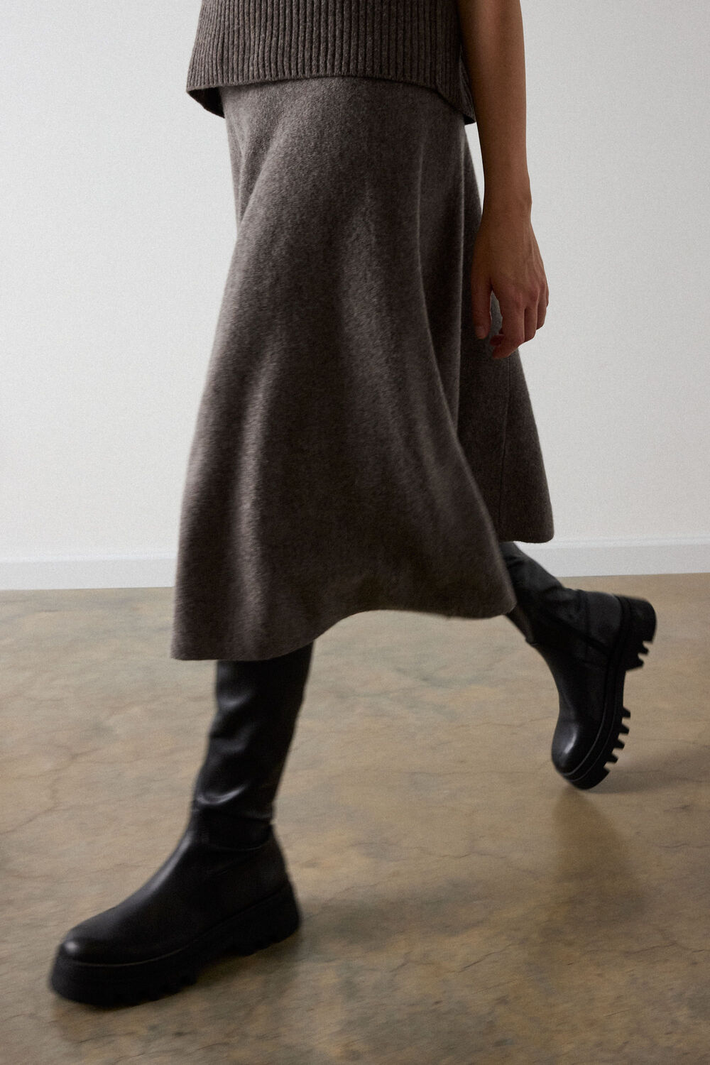 Neutral Petite Wool Knitted Midi Skirt