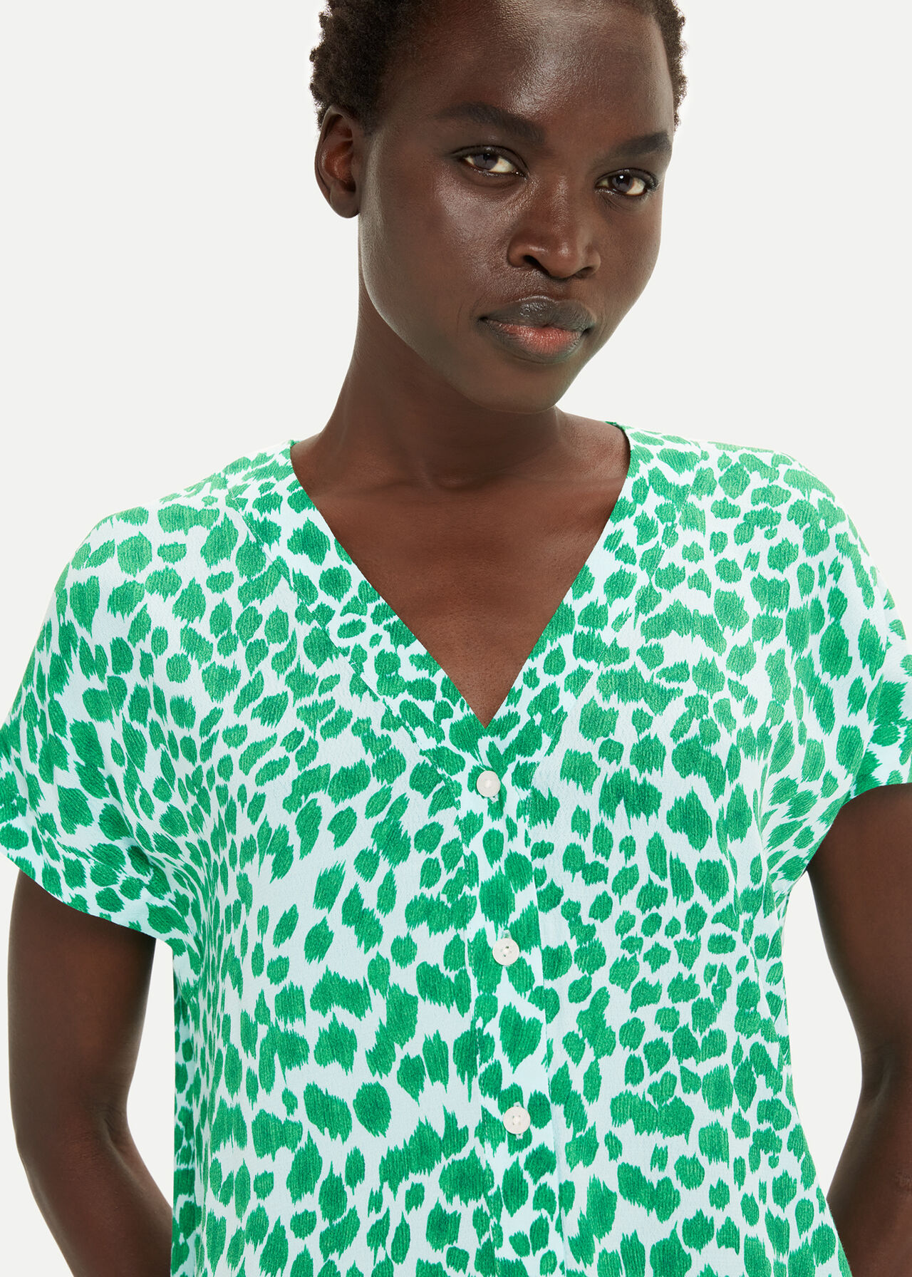 Green/Multi Smooth Leopard Print Blouse | WHISTLES