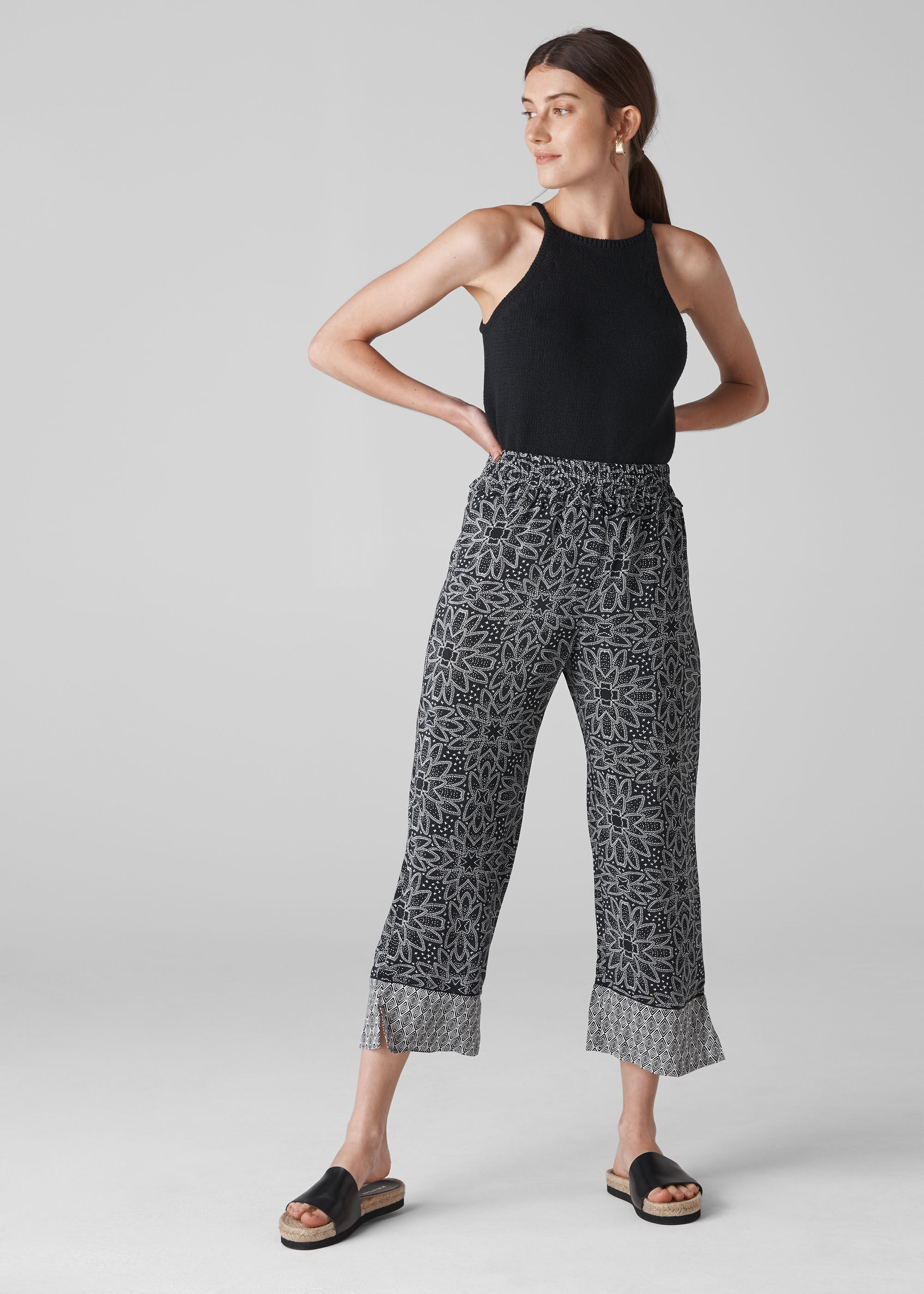 Navy Riya Printed Trouser WHISTLES Whistles UK