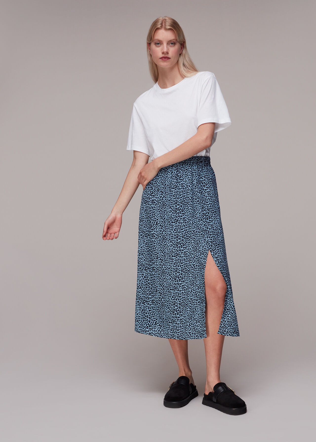 Blue/Multi Contrast Leopard Skirt | WHISTLES