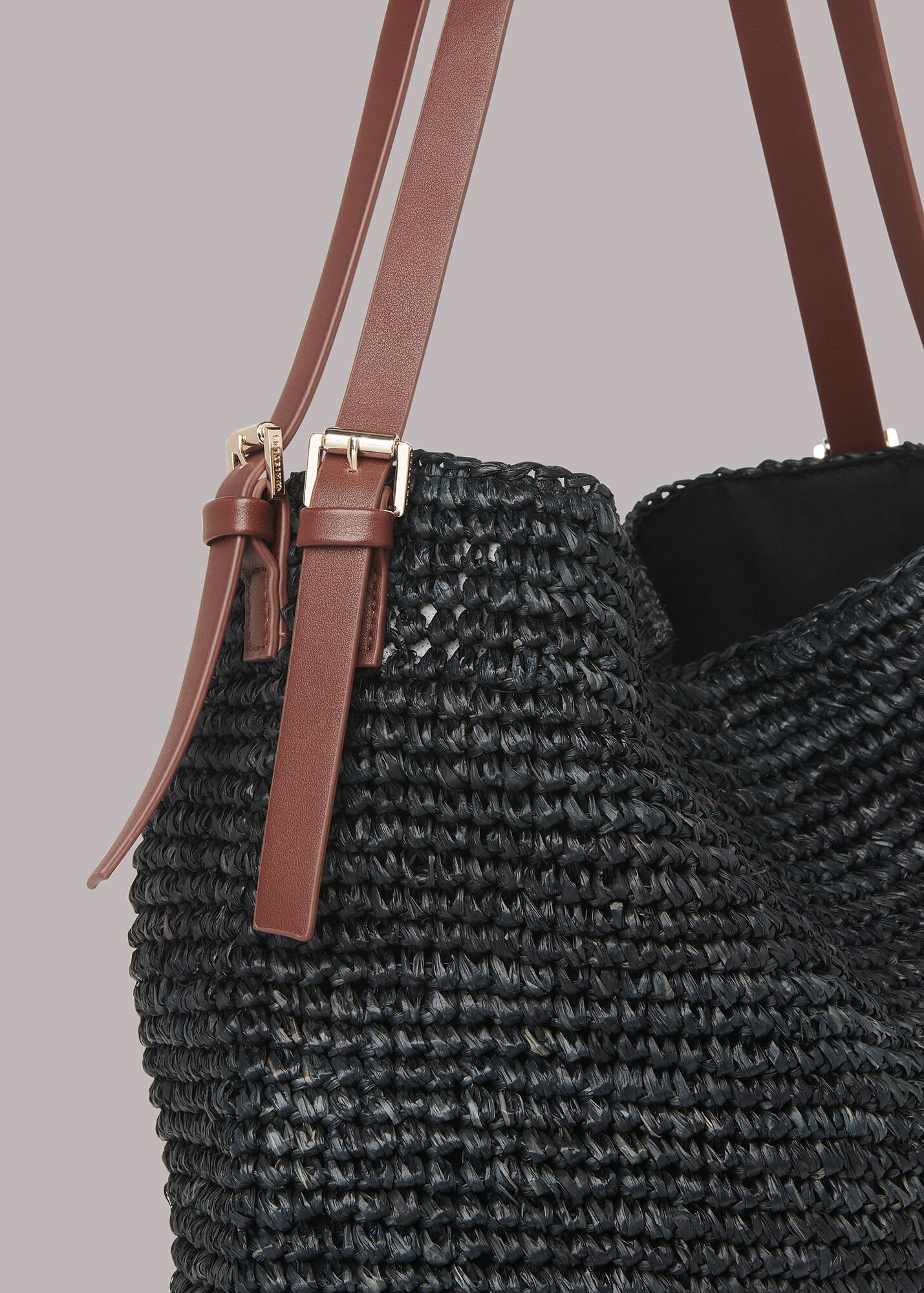 Black Aria Straw Shoulder Bag WHISTLES