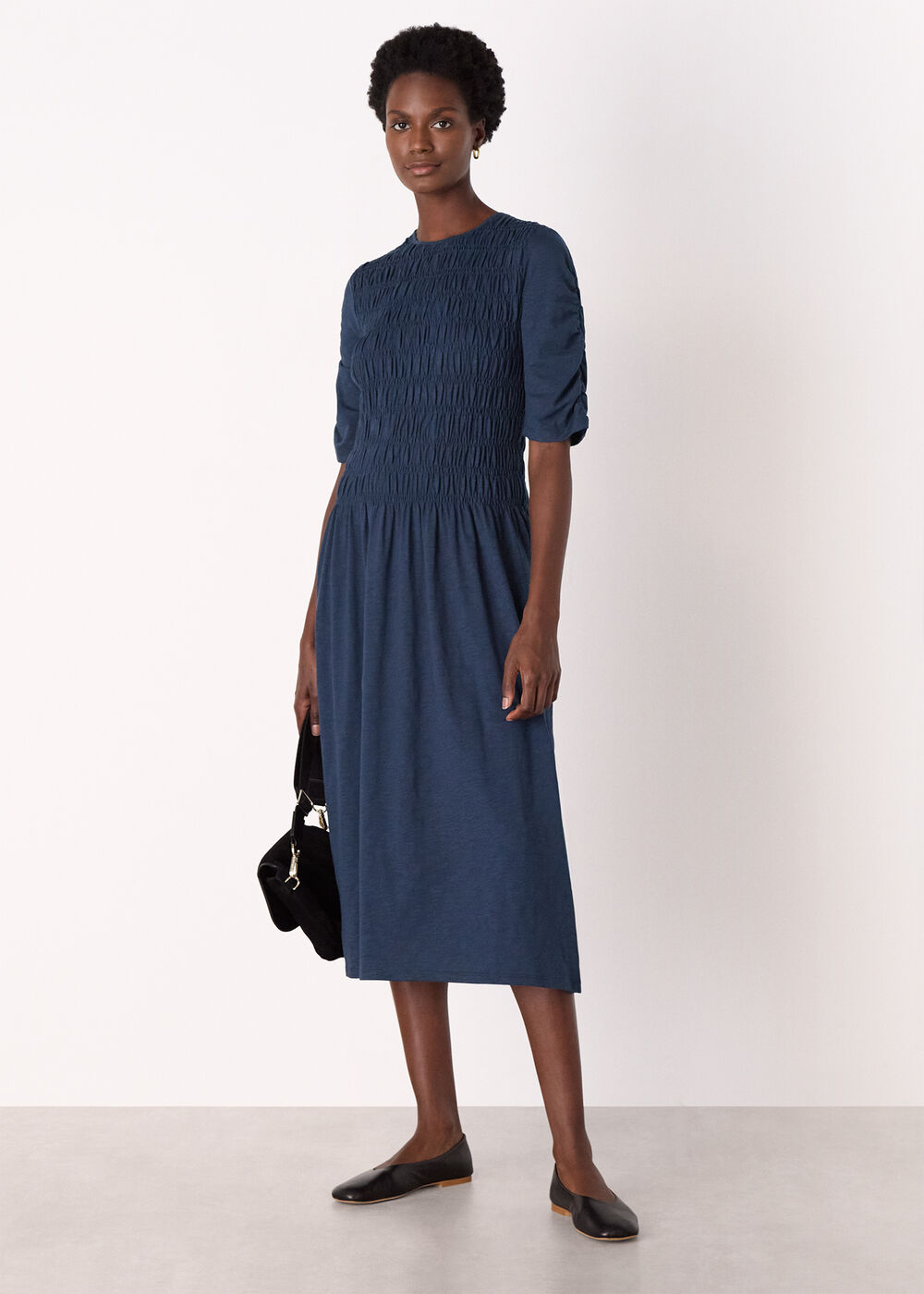 Jersey Shirred Midi Dress
