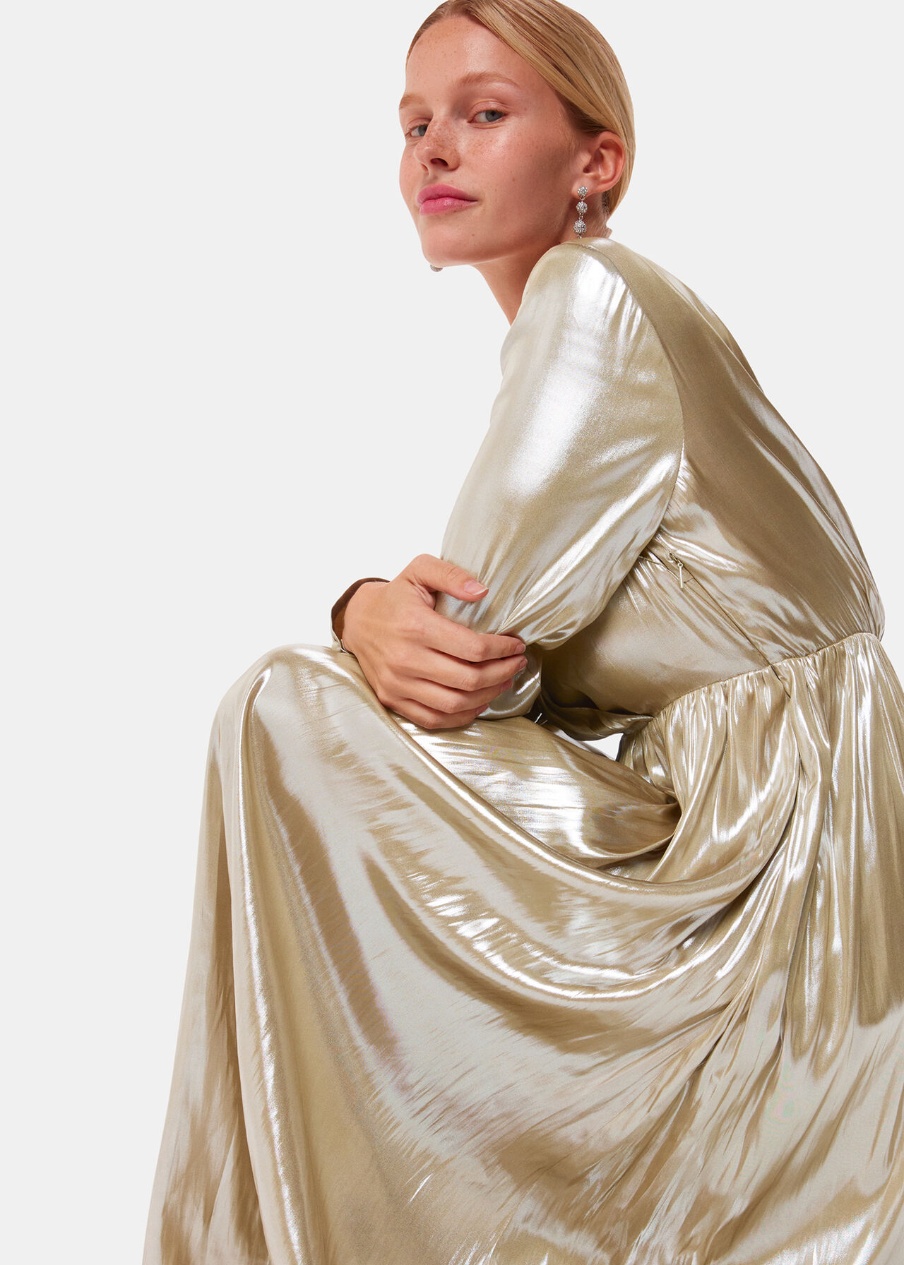 Metallic Wrap Front Dress