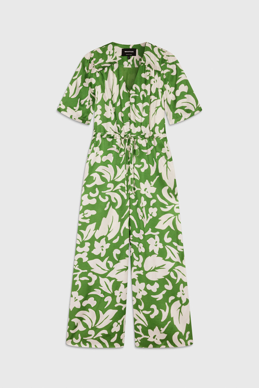 Green Floral Tie Waist Jumpsuit