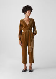 Thea Wrap Velvet Jumpsuit Gold