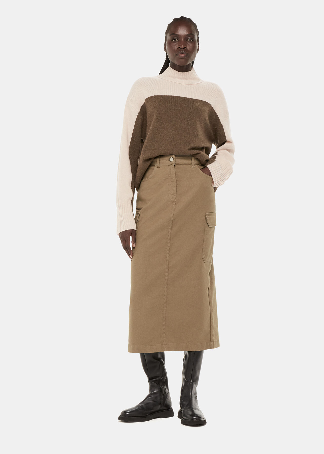 Wool Colour Block Funnel Neck