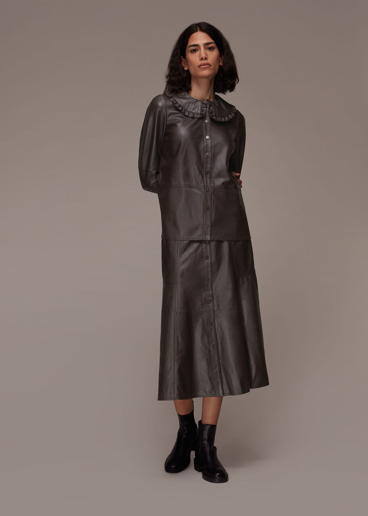 Leather Frill Collar Shirt