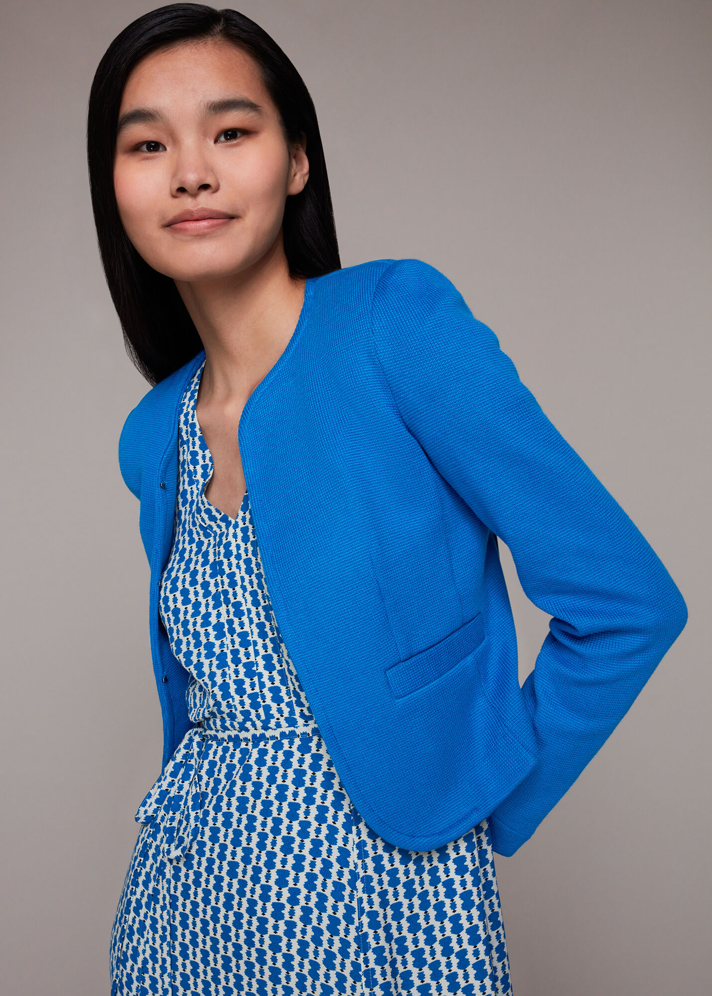 Blue Collarless Jersey Jacket WHISTLES