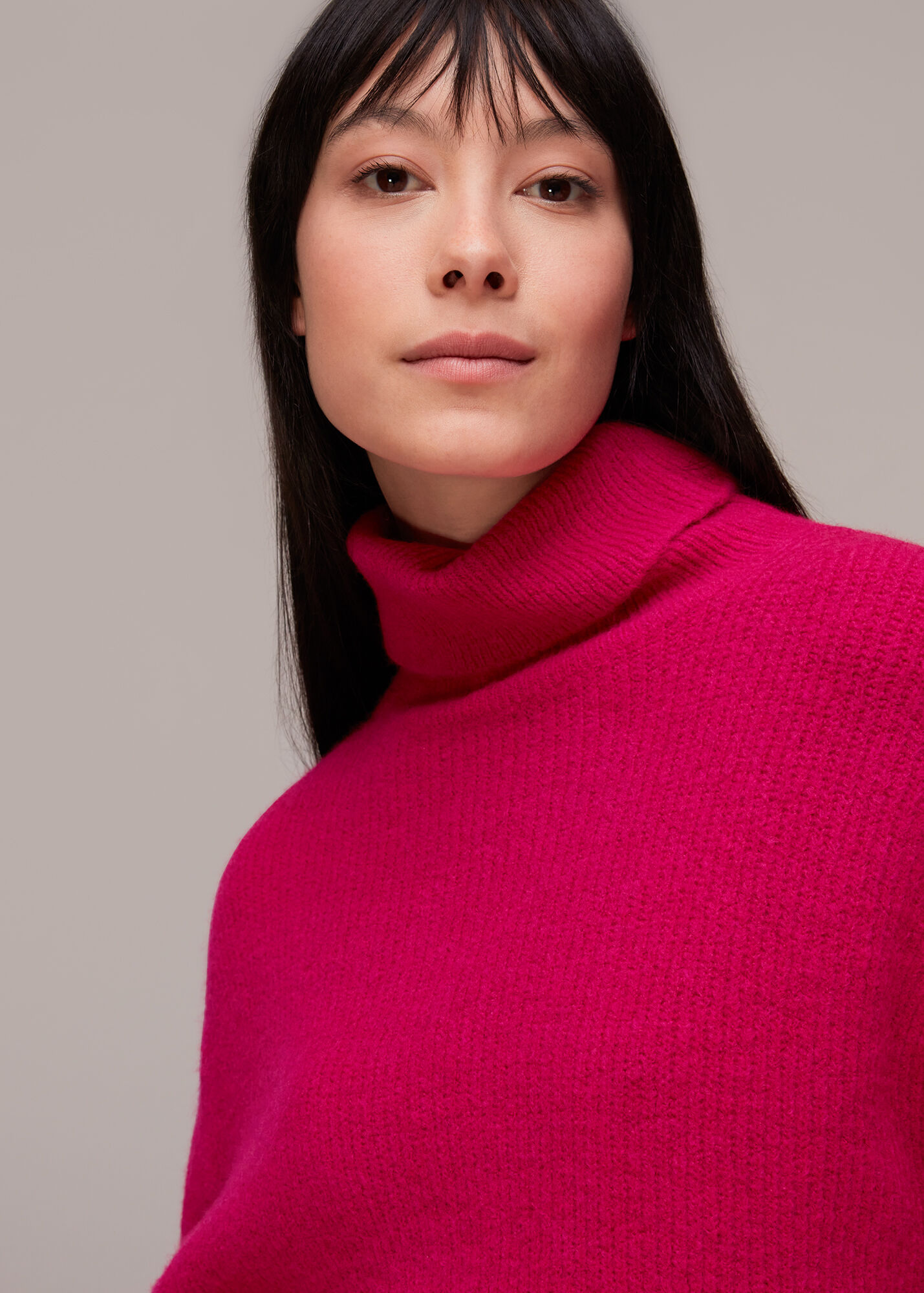 Pink Ribbed Roll Neck Jumper WHISTLES