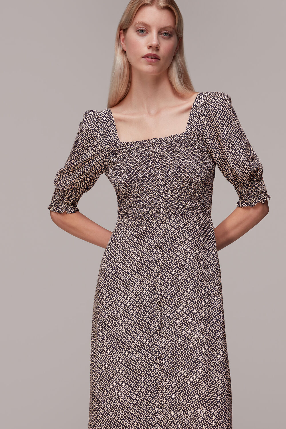Clover Print Shirred Dress