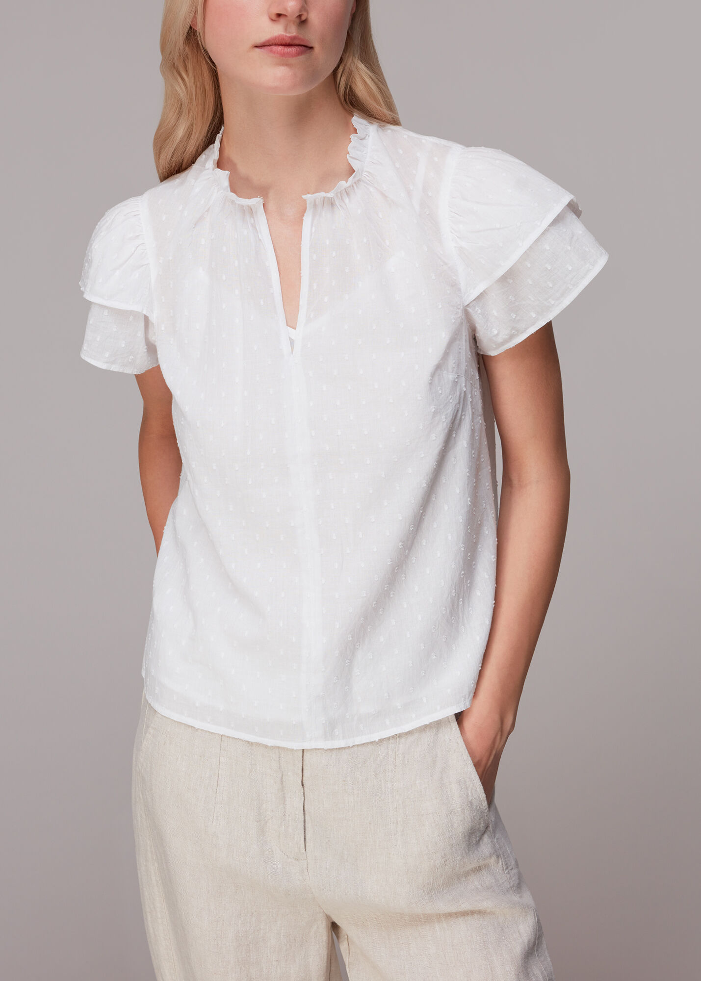 White Dobby Cotton Blouse WHISTLES