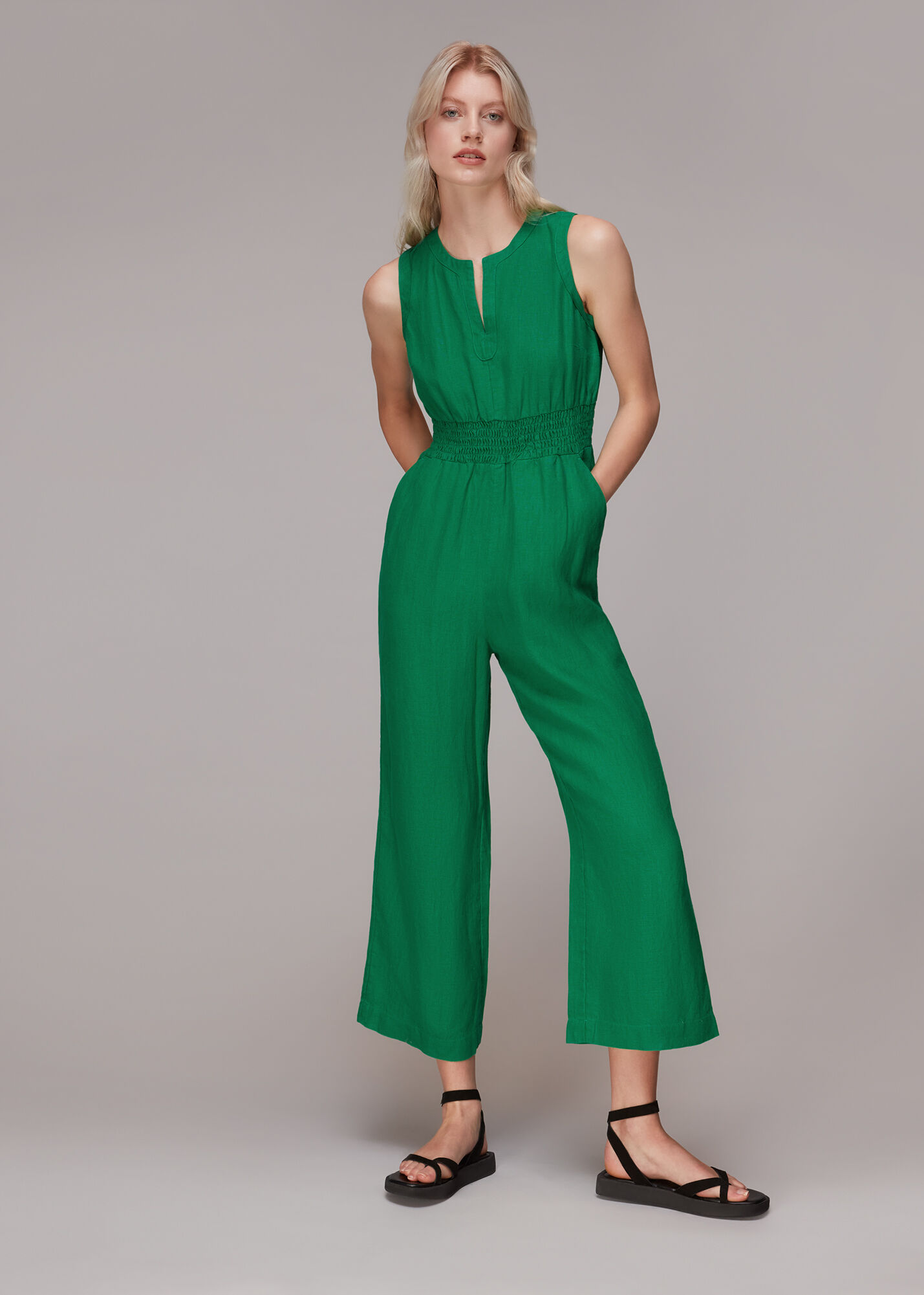 Green Melanie Linen Jumpsuit WHISTLES