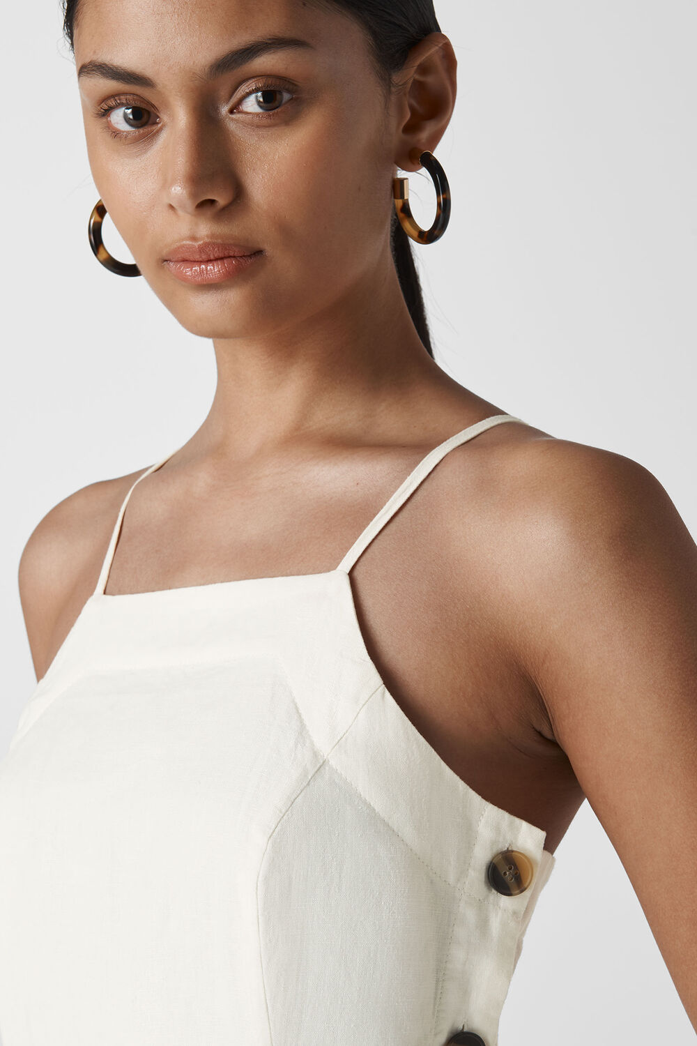 Nina Button Linen Dress White