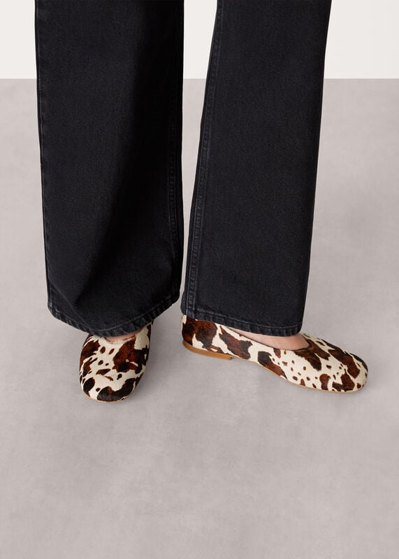 Multicolour Cow Print Hair-On Ballet Pump