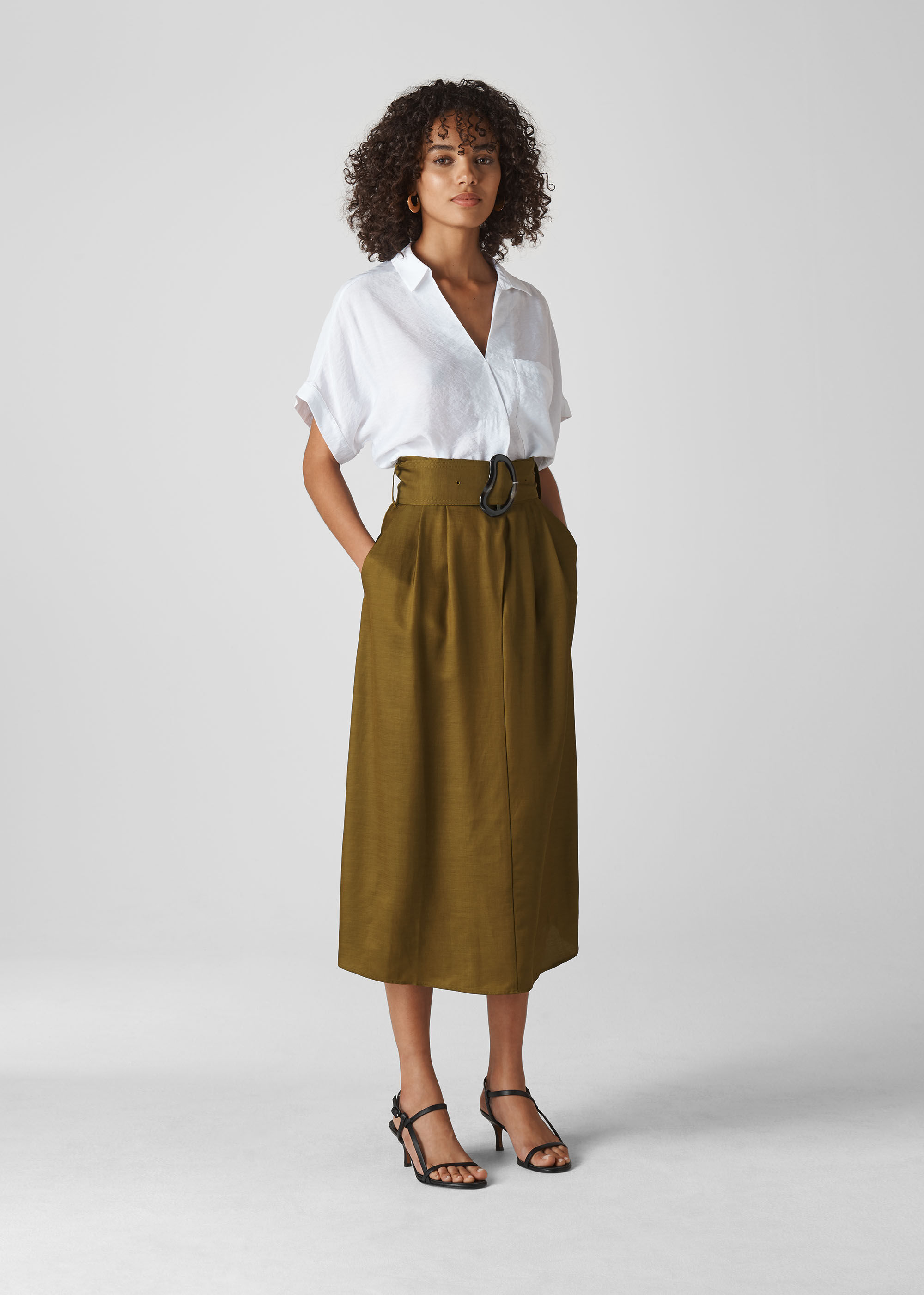 Khaki Rosita Buckle Skirt WHISTLES