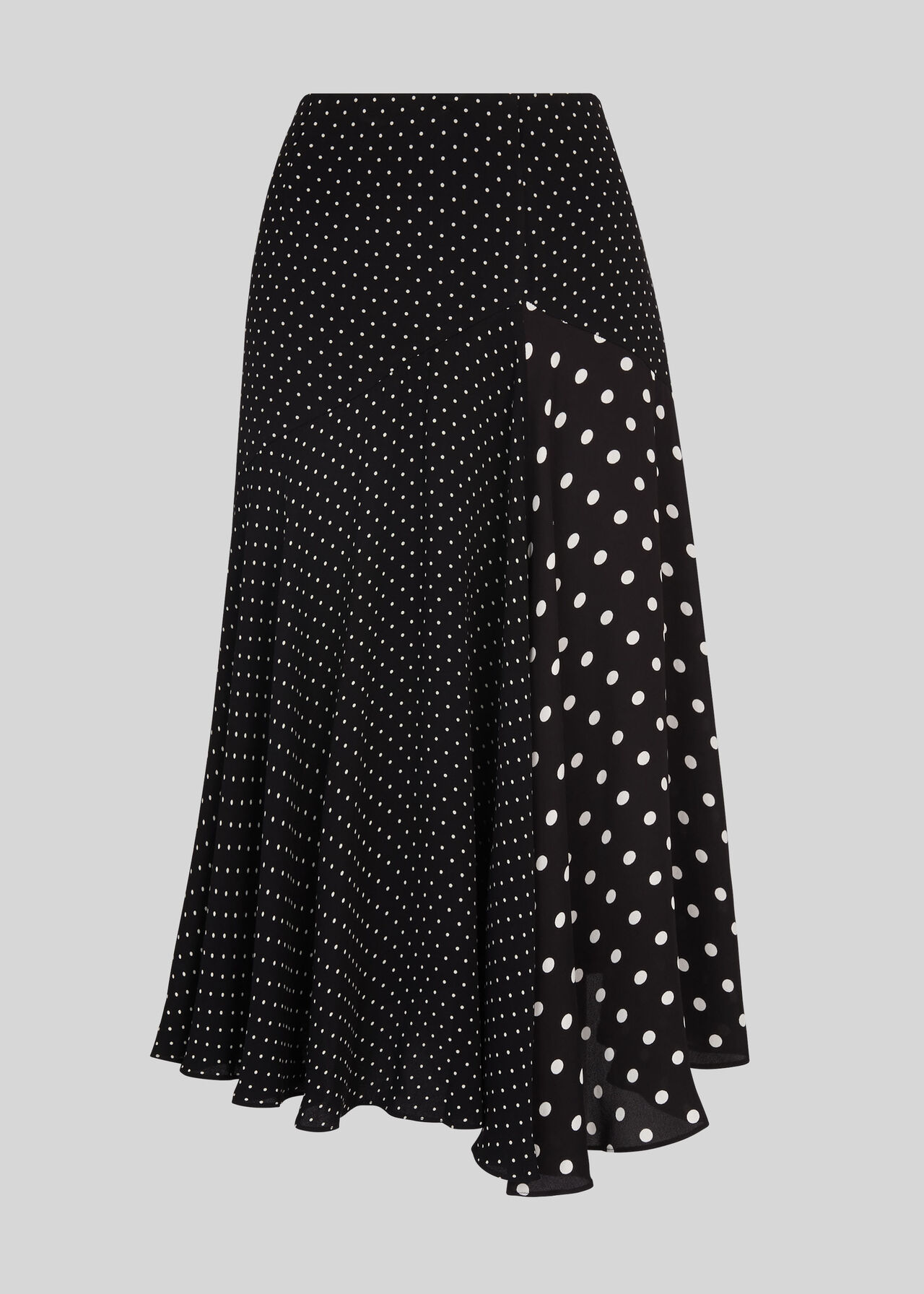 Spot Print Asymmetric Skirt Black and White