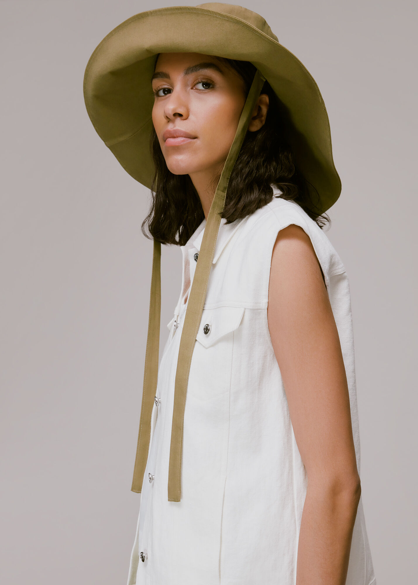 Khaki Sun Hat With Tie