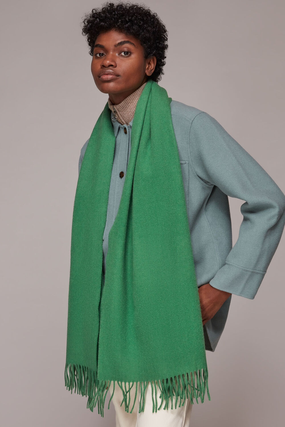 Green Fringed Wool Scarf